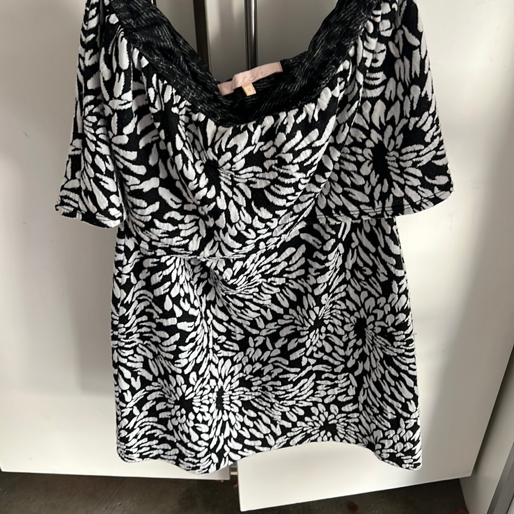 Hutch black and white floral mini dress strapless.
